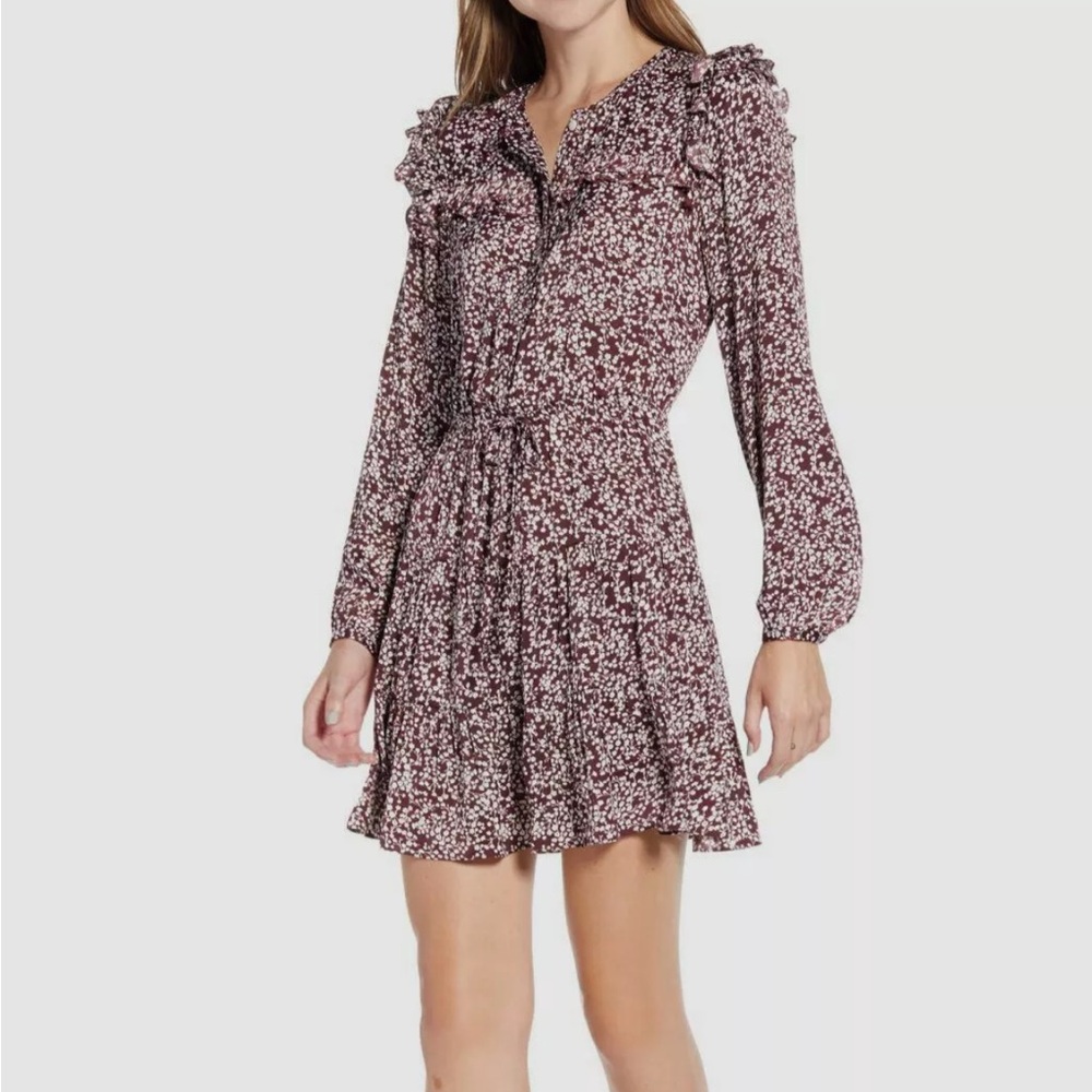 Rebecca Minkoff Selandra Floral Blouson Sleeve Tiered Dress - Currant / Small